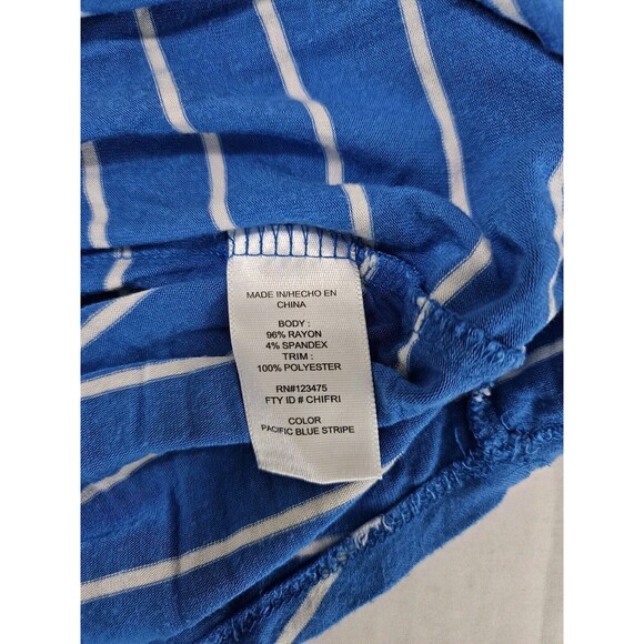 Adrienne Vittadini Blue With White Stripes Mixed Media Blouse Size L - Picture 4 of 5